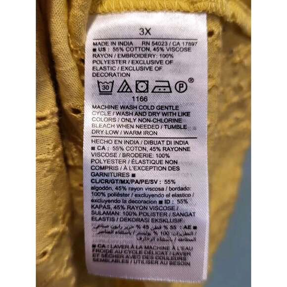New Old Navy Yellow Eyelet Embroidered Short Puff Sleeve Relaxed Fit Top 3X - Picture 8 of 8
